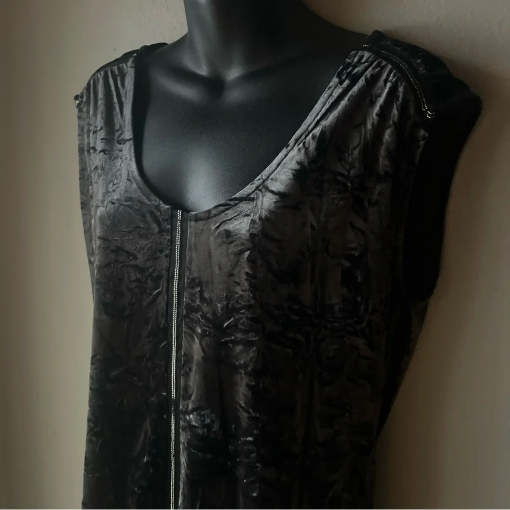 Rock & Republic Shirt Sz Small S Black Crushed Velvet Sleeveless Hilo Stretch - Picture 2 of 10